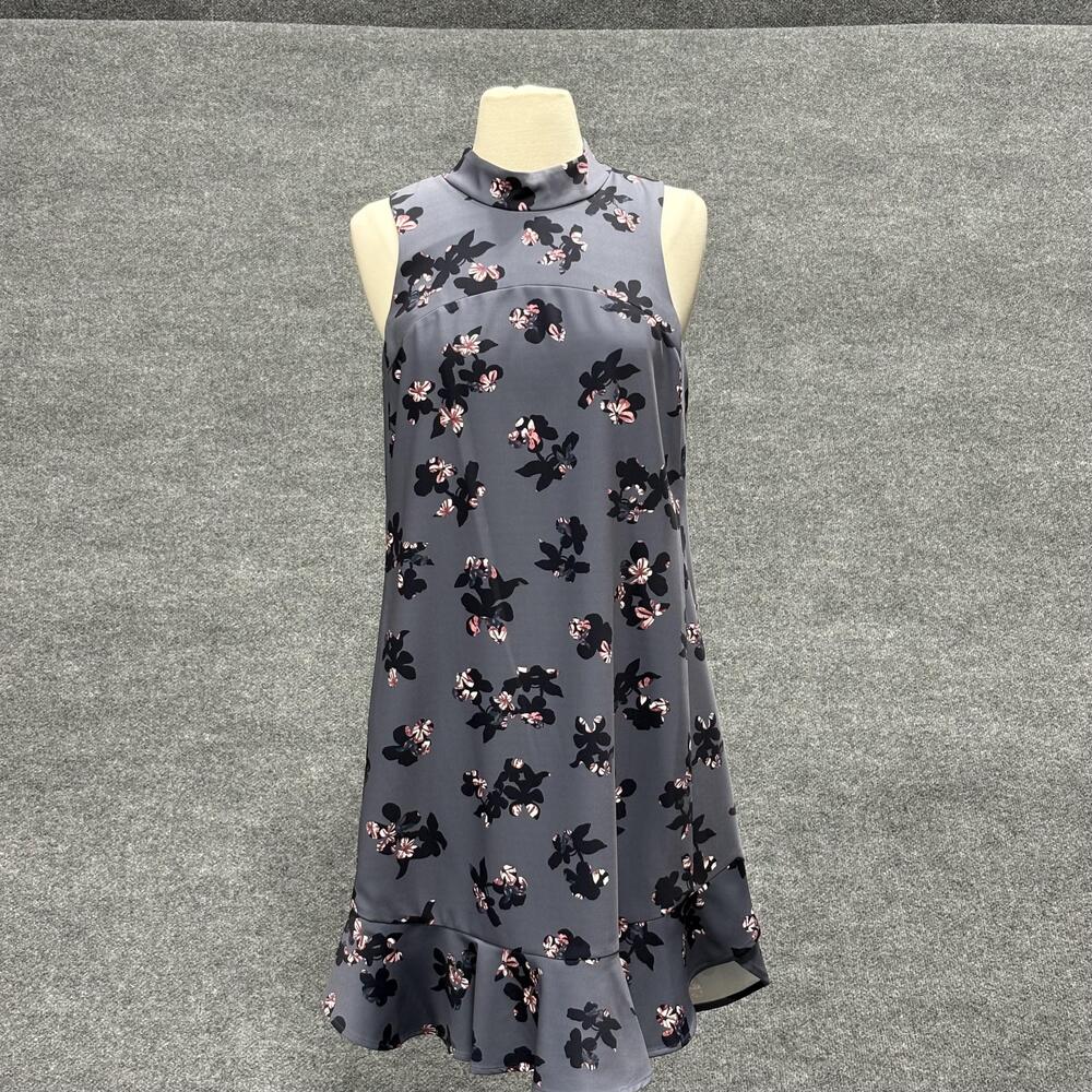 Rebecca Taylor Dress Womens 8 Pavement Alys Mock Neck Floral Ruffle Sleeveless